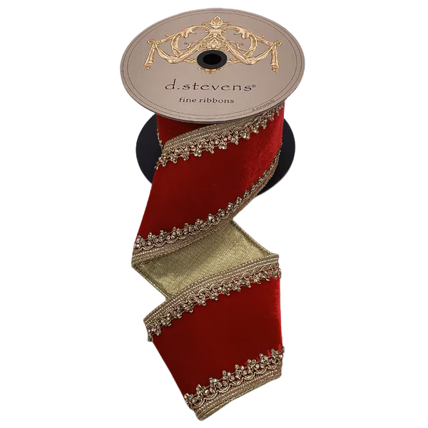 4" x 5yds velvet gold jewel countess trim, red