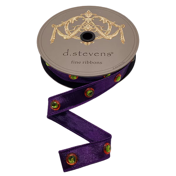 1" x 10yds metallic dupion jewel center trim, purple orange green