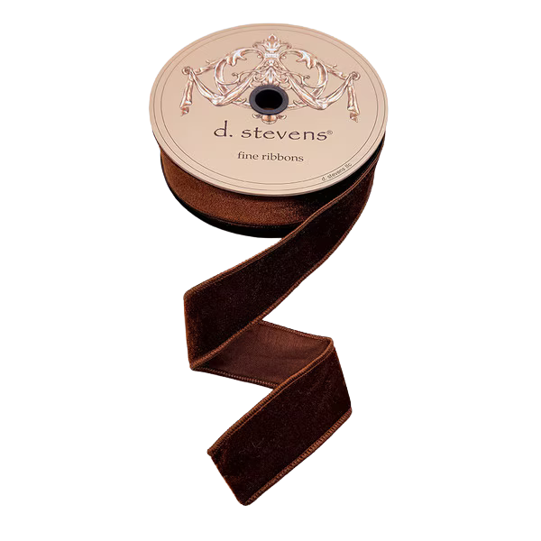 1.5" x 10yds velvet matching dupion back, brown