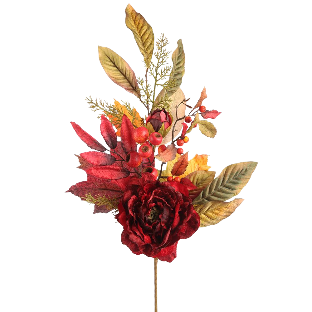 28" Peony Berry Maple Spray