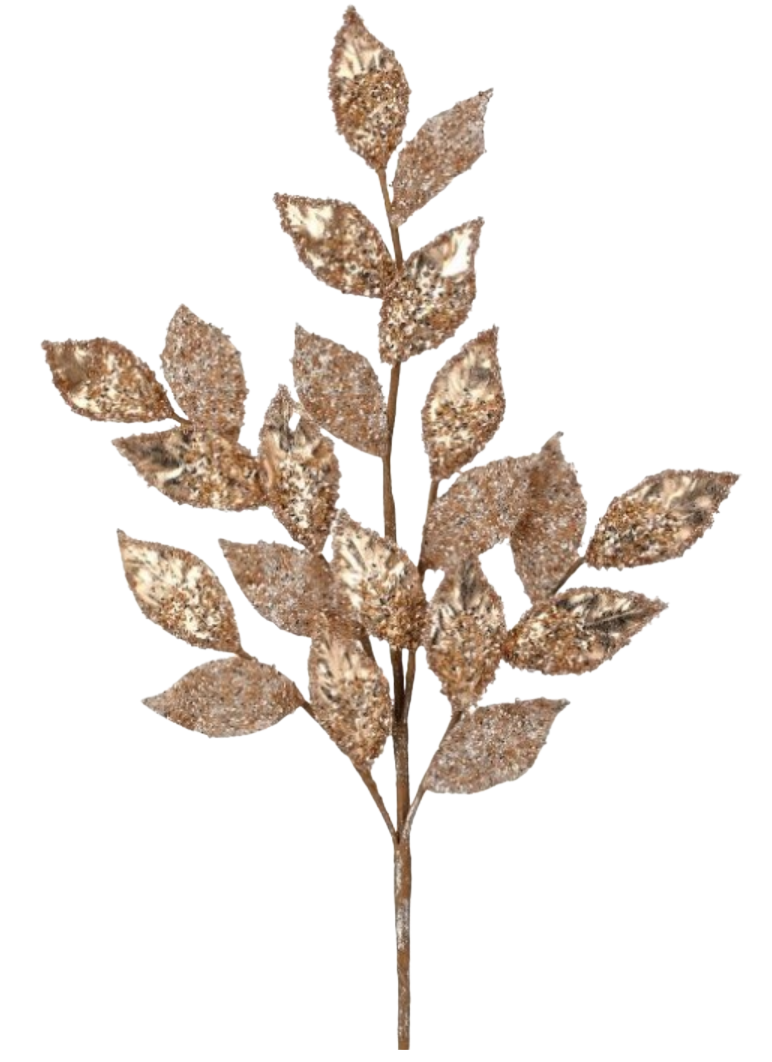 27" Metallic  Beaded Leaf Spray