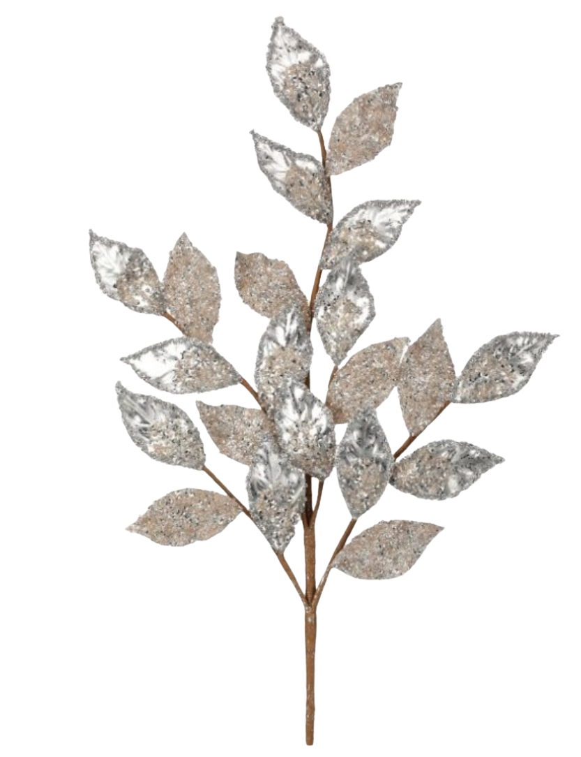 27" Metallic  Beaded Leaf Spray