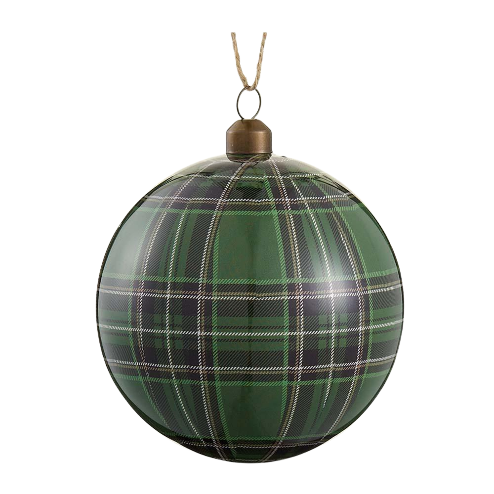 4" Plaid Plastic Ball Ornament Two Tone Green