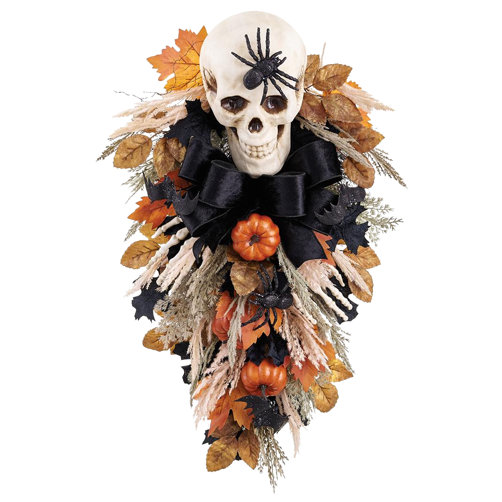 32" Skull/Skelton/Pumpkin Door Swag Orange Black