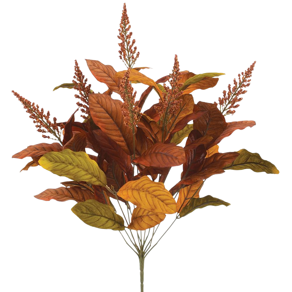 21" Magnolia Leaf/Astilbe Bush x12 Brown Green