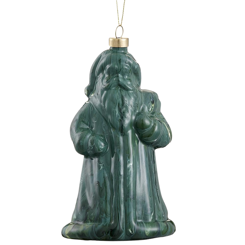 6" Glass Santa Ornament Green