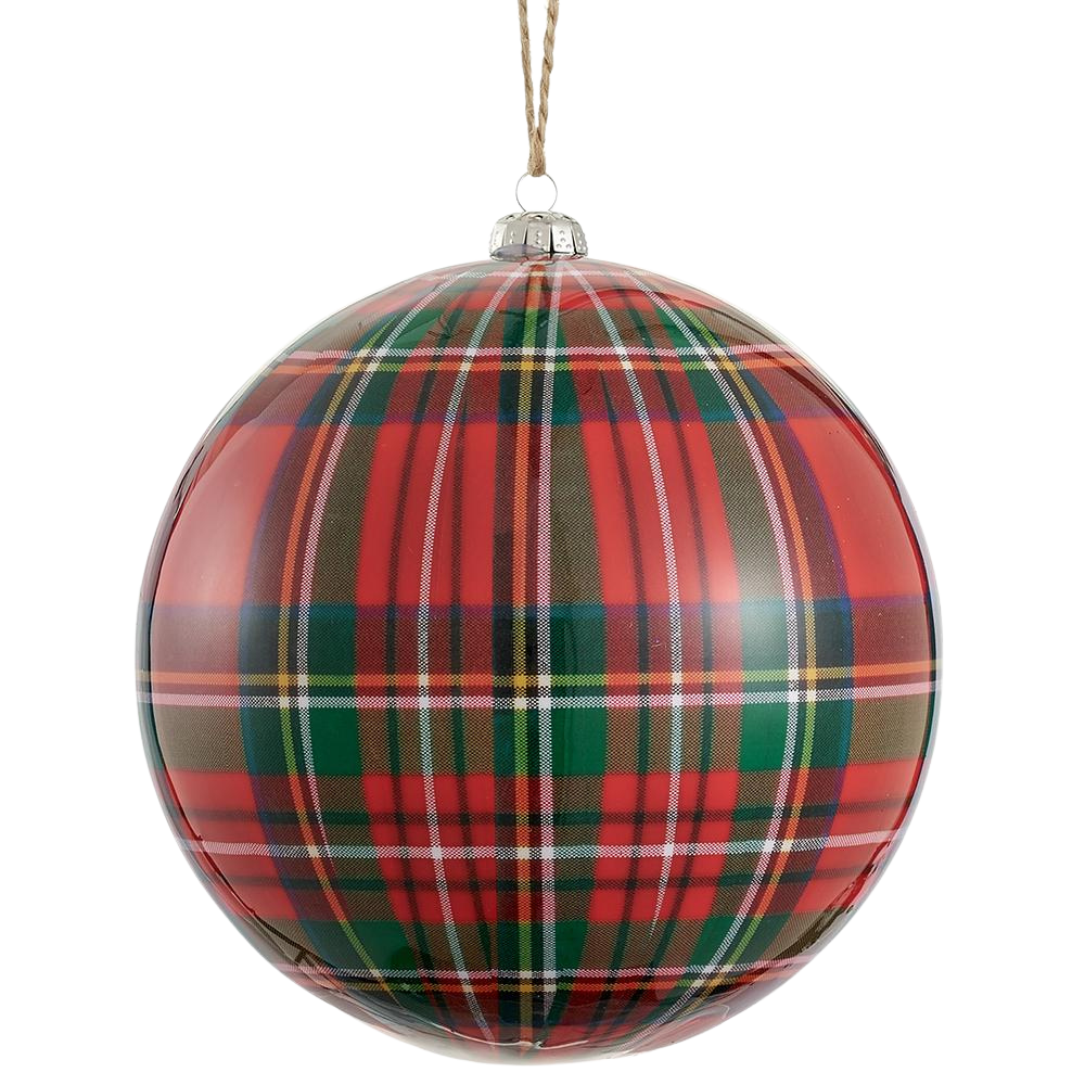 6" Plaid Plastic Ball Ornament Red Green