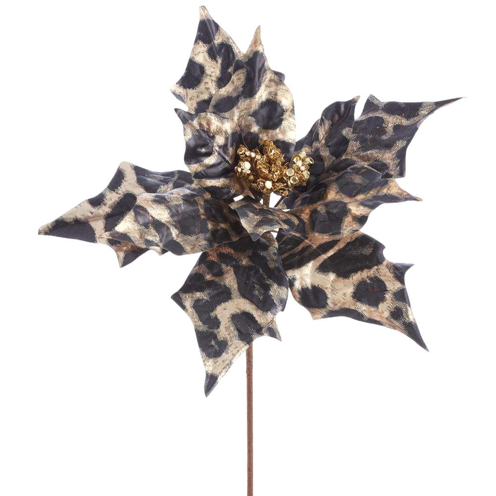 17" Metallic Poinsettia Pick  Gold Black
