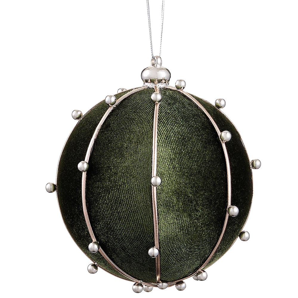 4" Beaded Velvet Ball Ornament Green