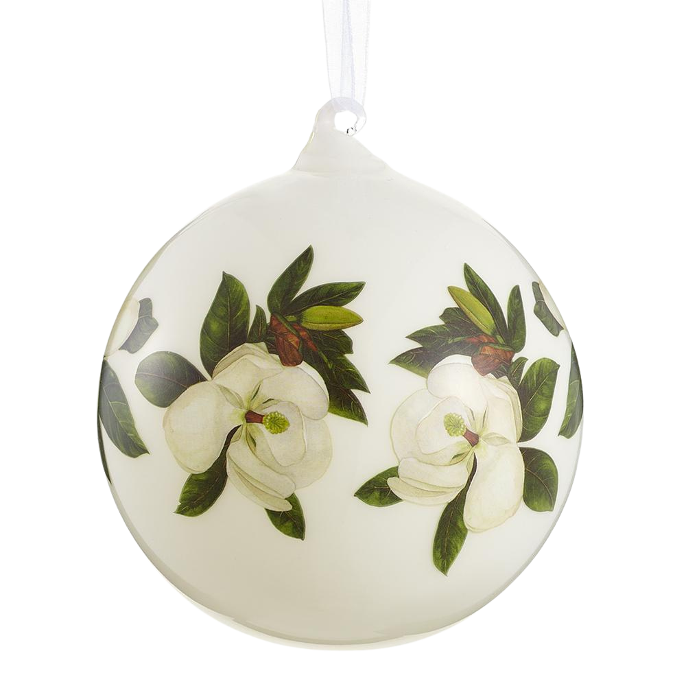 4.75" Glass Magnolia Ball Ornament Cream Green