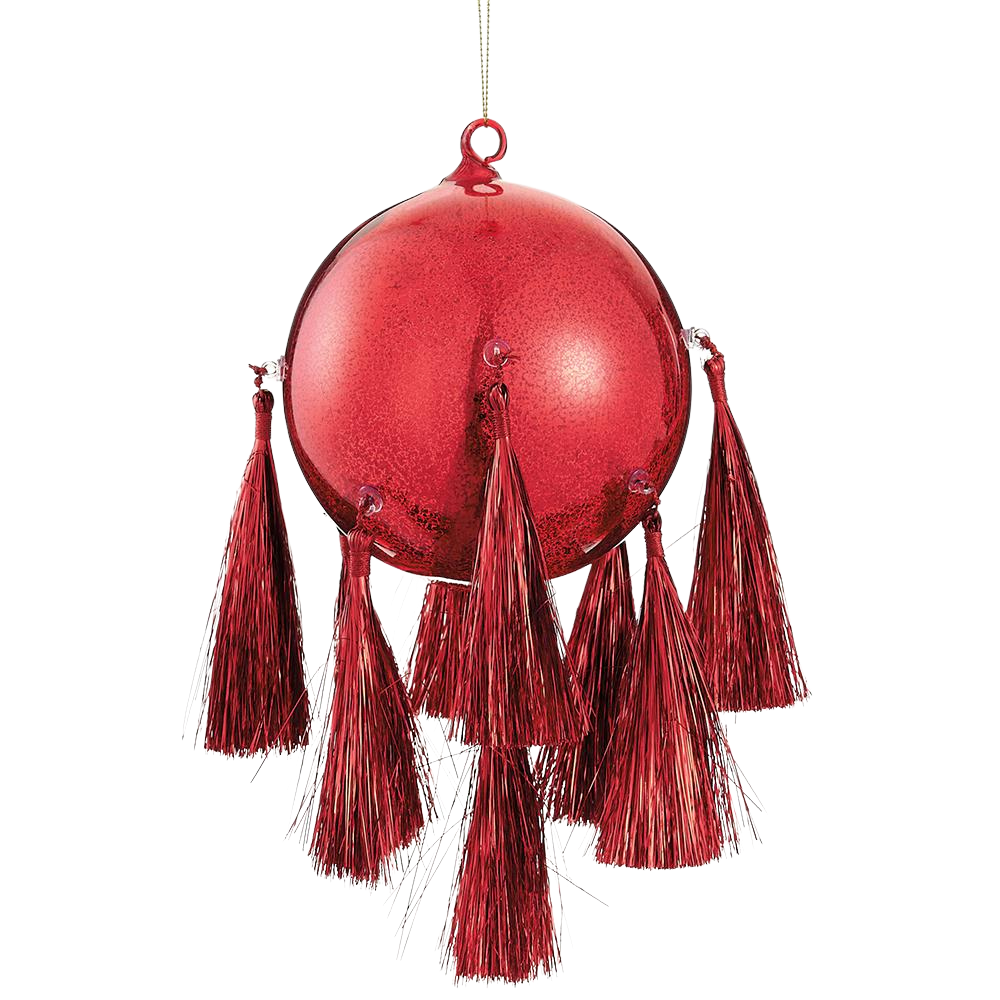4.75" Glass Ball Ornament With Tassel Red