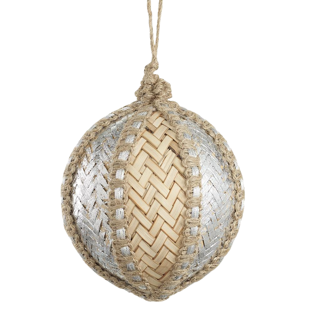 5" Metallic Woven Reed Ball Ornament Beige Silver
