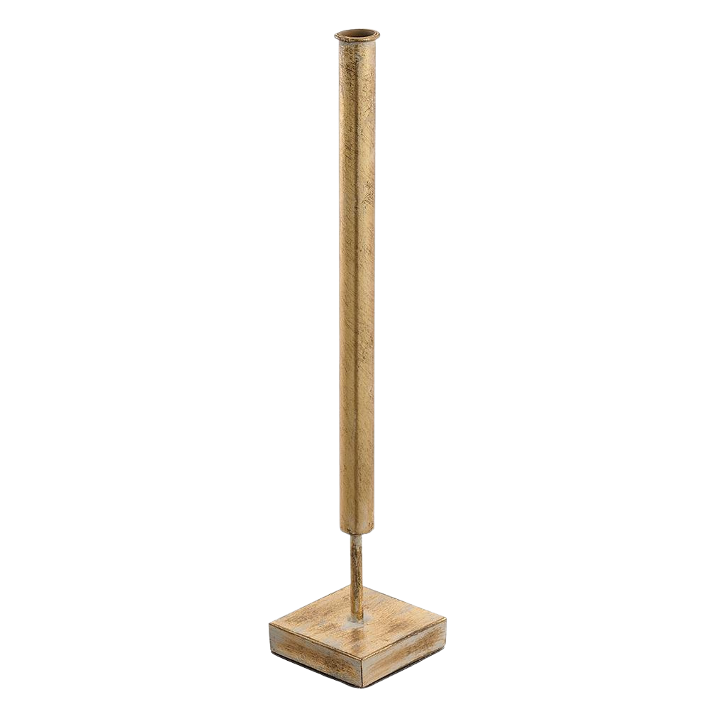 19.5" Metal Tube Holder With Plate Antique Gold