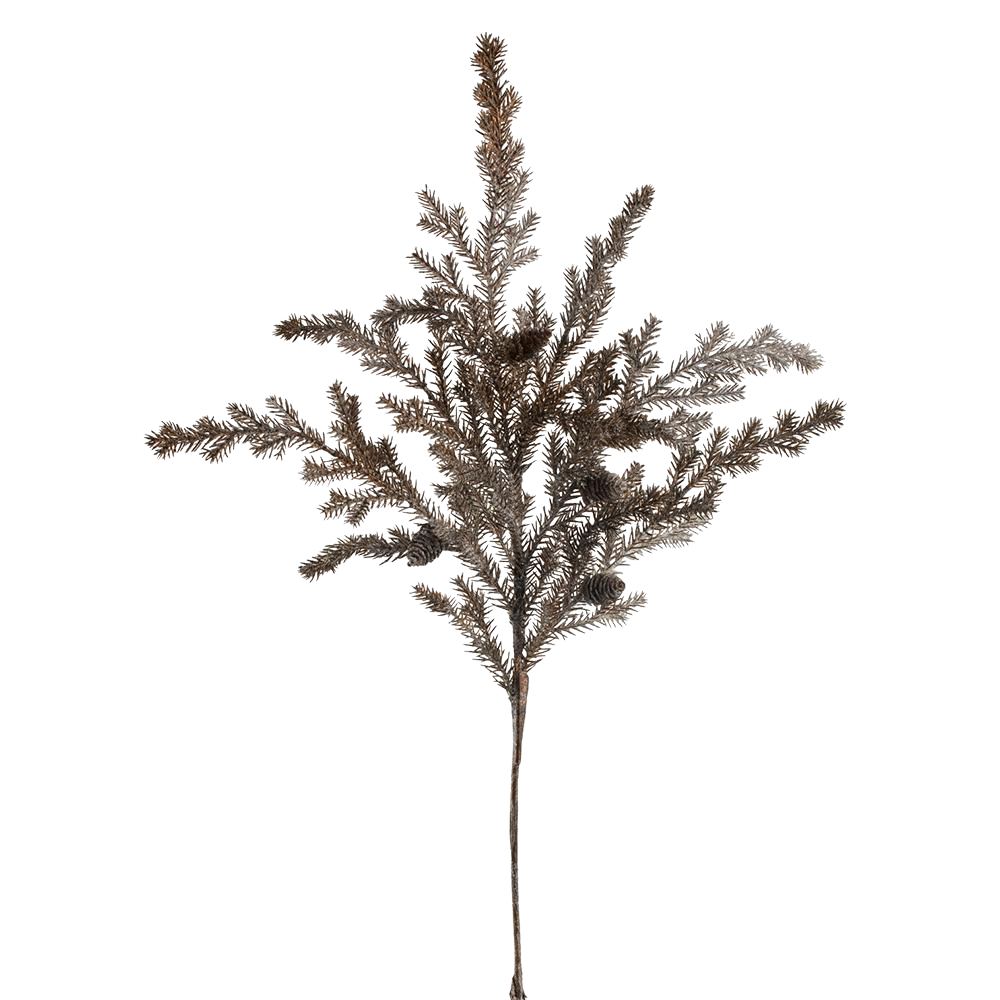 35" Glittered Pine Spray With Pine Cone Brown