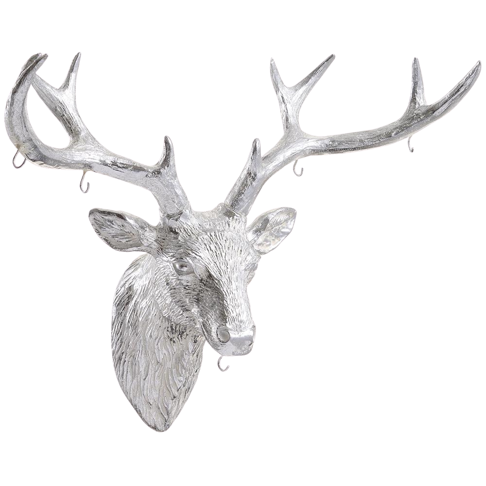 15" Reindeer Head Wall Holder With Hook Antique Silver