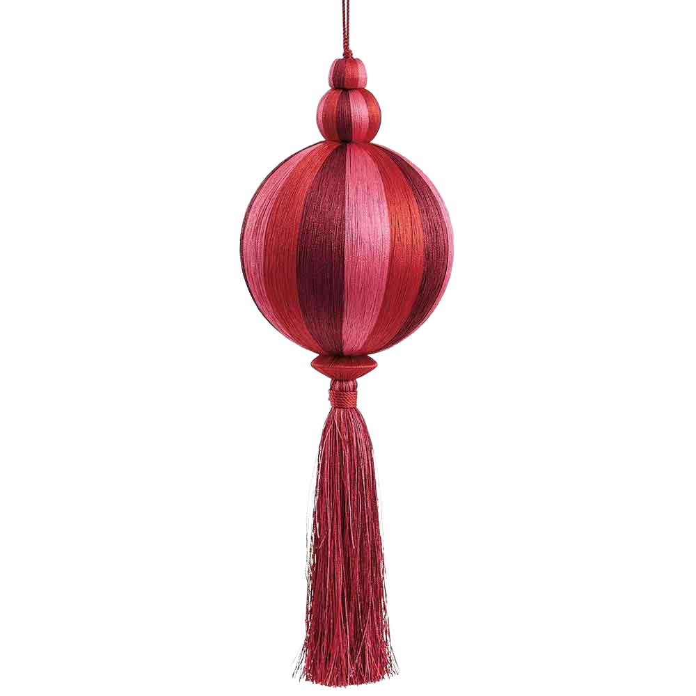 13" Thread Ball Ornament With Tassel Two Tone Red