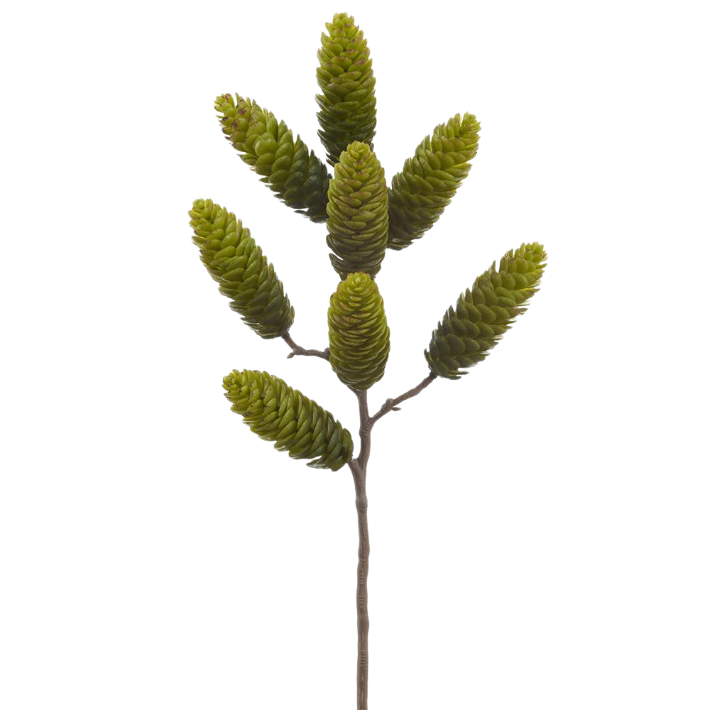 14" Plastic Pine Cone Spray  Green Two Tone
